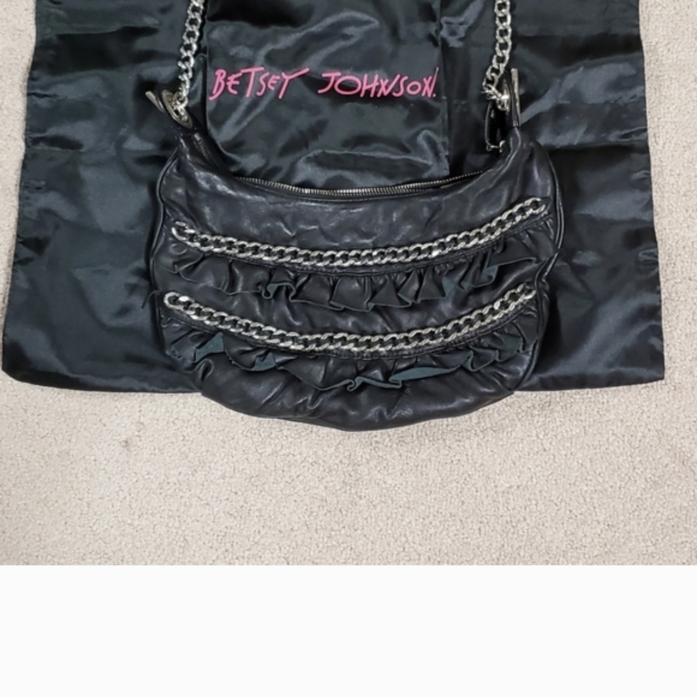 Betsey Johnson Black Ruffle Chain Shoulder Bag
